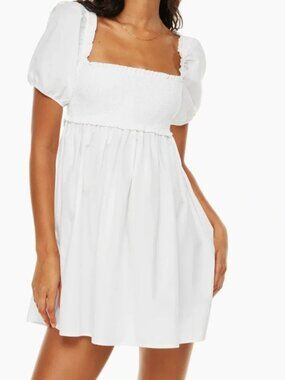 Aritzia Sunday Best Hadley Puff Sleeve Babydoll Poplin Mini Dress White Size XS